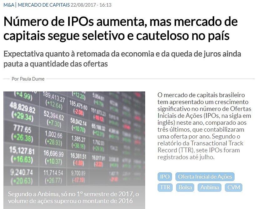 Nmero de IPOs aumenta, mas mercado de capitais segue seletivo e cauteloso no pas